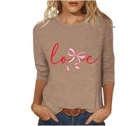 NSICBMNO Sommer-Tops für Damen, 3/4-Ärmel, übergroße T-Shirts, Tunika, Top, Ve Day-T-Shirt, Damen-T-Shirt, Herz-Top, Rundhalsausschnitt, lockere Blusen für Freizeit, Arbeit, Valentinstagsgeschenk, Ein