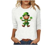 NSICBMNO Sommer-Tops für Damen, übergroße T-Shirts, 3/4-Ärmel, Tops St. Patricks Day, Rundhalsausschnitt, T-Shirts, Kleeblatt, bedruckte Hemden, irisches grünes Top, lockere Blusen, lustiges Paddy's