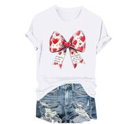 NSICBMNO Sommer-Tops für Damen, UK-Overiszed-T-Shirts, Schleife, Blusen, Kurzarm-Top, Ve-Day-T-Shirt, Herz-T-Shirt, Rundhalsausschnitt, Baggy-T-Shirt, lässig, elegantes Oberteil für Freizeit, Arbeit