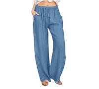 NSICBMNO Sommerhose für Damen, Baumwoll-Leinenhose, elastische Taille, gerades Bein, Jogginghose mit Taschen, legere Damen-Loungehose, Schlafanzughose, Übergröße, 01#Marineblau, 50