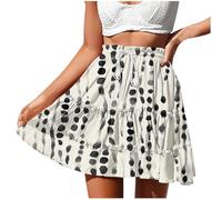NSICBMNO Sommerröcke für Damen, UK-Minirock, Blumenmuster, Kordelzug, elastische Taille, kurze Röcke, A-Linie, plissierter Rüschenrock für Urlaub, Strand, Freizeit, Arbeit, Streetwear, Schwarz, L