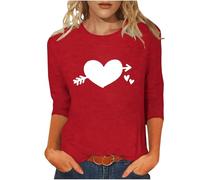 NSICBMNO Tunika-Oberteil für Damen, 3/4-Ärmel, Valentinstag, T-Shirt, Herz-Motiv, Rundhalsausschnitt, Sommer, Baggy-T-Shirt, lockere Passform, Top, lässige Blusen für Sommer, Strand, Lounge, Y2K