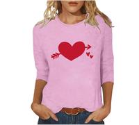NSICBMNO Tunika-Oberteil für Damen, 3/4-Ärmel, Valentinstag, T-Shirt, Herz-Motiv, Rundhalsausschnitt, Sommer, Baggy-T-Shirt, lockere Passform, Top, lässige Blusen für Sommer, Strand, Lounge, Y2K