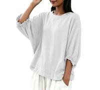 NSICBMNO Tunika-Oberteile für Damen, Übergröße, Übergröße, Fledermaus-Tops, 3/4-Ärmel, T-Shirts, Rundhalsausschnitt, Blusen, Sommer, Boho-Top, Rüschen, elegante lässige Blusen, A White, XXL