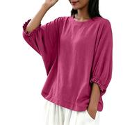 NSICBMNO Tunika-Oberteile für Damen, Übergröße, Übergröße, Fledermaus-Tops, 3/4-Ärmel, T-Shirts, Rundhalsausschnitt, Blusen, Sommer, Boho-Top, Rüschen, elegante lässige Blusen, Ein Hot Pink, 3XL