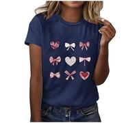 NSICBMNO Tunika-Oberteile für Damen, UK-Kurzarm-T-Shirt, Herz-Top, Valentinstag, Sommer, Tunika, Tops, U-Ausschnitt, lang, Baggy, lässig, Sommer, elegant, Yoga, locker, C Blau, M