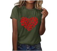 NSICBMNO Tunika-Oberteile für Damen, UK-Kurzarm-T-Shirt, Herz-Top, Valentinstag, Sommer, Tunika, Tops, U-Ausschnitt, lang, Baggy, lässig, Sommer, elegant, Yoga, locker, A Green, XL