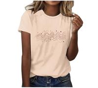 NSICBMNO Tunika-Oberteile für Damen, UK-Kurzarm-T-Shirt, Herz-Top, Valentinstag, Sommer, Tunika, Tops, U-Ausschnitt, lang, Baggy, lässig, Sommer, elegant, Yoga, locker, D Beige, L