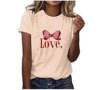 NSICBMNO Tunika-Oberteile für Damen, UK-Kurzarm-T-Shirt, Herz-Top, Valentinstag, Sommer, Tunika, Tops, U-Ausschnitt, lang, Baggy, lässig, Sommer, elegant, Yoga, locker, B Beige, M