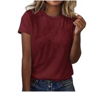 NSICBMNO Tunika-Oberteile für Damen, UK-Kurzarm-T-Shirt, Herz-Top, Valentinstag, Sommer, Tunika, Tops, U-Ausschnitt, lang, Baggy, lässig, Sommer, elegant, Yoga, locker, D Wein, S