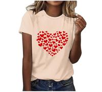 NSICBMNO Tunika-Oberteile für Damen, UK-Kurzarm-T-Shirt, Herz-Top, Valentinstag, Sommer, Tunika, Tops, U-Ausschnitt, lang, Baggy, lässig, Sommer, elegant, Yoga, locker, Beige., S