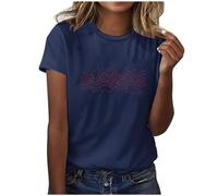 NSICBMNO Tunika-Oberteile für Damen, UK-Kurzarm-T-Shirt, Herz-Top, Valentinstag, Sommer, Tunika, Tops, U-Ausschnitt, lang, Baggy, lässig, Sommer, elegant, Yoga, locker, D Blau, L