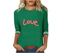 NSICBMNO Übergroße T-Shirts für Damen, 3/4-Ärmel, Herz-Top, Valentinstag-Top, Rundhalsausschnitt, Sommerblusen, Baggy-T-Shirts, lockeres Hemd, lässige Blusen zum Ausgehen, Urlaub, Strand, E Grün, S