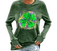 NSICBMNO Übergroße T-Shirts für Damen, langärmelig, Tunika, Top, Rundhalsausschnitt, Blusen, St. Patricks Day, Top, Kleeblatt, bedruckt, Tunika, Pullover, lässige Blusen, irisches grünes T-Shirt