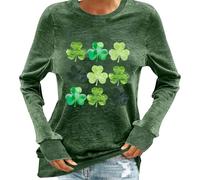 NSICBMNO Übergroße T-Shirts für Damen, langärmelig, Tunika, Top, Rundhalsausschnitt, Blusen, St. Patricks Day, Top, Kleeblatt, bedruckt, Tunika, Pullover, lässige Blusen, irisches grünes T-Shirt