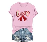 NSICBMNO Übergroße T-Shirts für Damen, Sommer-Top, kurzärmelig, Tunika-Top, Ve-Day-T-Shirt, Damen-T-Shirt, Herz-T-Shirt, Schleife, Top, Rundhalsausschnitt, Baggy-Shirts für Freizeit, Arbeit