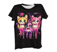 NSICBMNO Übergroße T-Shirts für Damen, Übergröße, Tunika, Tops, lustiges Katzen-T-Shirt, Ve-Day-T-Shirt, Herz-Top, kurzärmelig, Sommer-Top, Rundhalsausschnitt, Baggy-T-Shirts für Freizeit, Arbeit