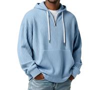 NSICBMNO Übergroßer Herren-Kapuzenpullover, 1/4-Reißverschluss, gerippt, Strickpullover mit Tasche, lockere Passform, Kapuzen-Sweatshirt, Arbeitspullover, lässig, Hoodies, Baggy-Sweatshirt, Winter