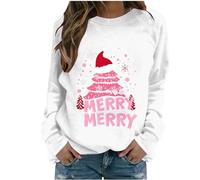 NSICBMNO Weihnachts-Sweatshirt für Damen, lustiger Weihnachtspullover, Frohe Weihnachten, Langarm-Tops, Rundhalsausschnitt, Übergroße Sweatshirts, Pullover, Tunika-Top, B, weiß, L