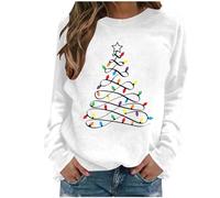 NSICBMNO Weihnachtspullover für Damen, stylischer Weihnachtspullover, Baum-Sweatshirt, Oversize-Pullover, Langarm-Sweatshirt, Rundhalsausschnitt, Tops, Weihnachts-Fleecepullover, Thermo-Pullover, A