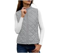 NSICBMNO Weste für Damen, mit Reißverschlusstaschen, Steppweste mit Stehkragen, leichte Daunenjacke, gepolsterte Weste, schmale Passform, Winterweste, Outwear, 01#Grau, 42