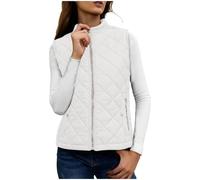 NSICBMNO Weste für Damen, mit Reißverschlusstaschen, Steppweste mit Stehkragen, leichte Daunenjacke, gepolsterte Weste, schmale Passform, Winterweste, Outwear, 01#weiß, 38