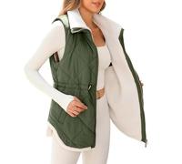 NSICBMNO Weste für Damen UK - Winterjacken, Steppweste für Damen, Bodywarmer Weste, Steppweste, Sherpa-Fleece, Thermo-Körperwärmer mit Taschen, ärmellose Daunenjacke, Pufferjacken, A Army Green, XXL