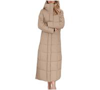 NSICBMNO Winterjacke für Damen, langer Mantel, Maxi-Puffer-Mantel, übergroße Daunenmäntel, langer Kapuzenpullover, Parka, Jacke, gesteppter Mantel, durchgehender Reißverschluss, lässiger Winter