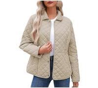 NSICBMNO Winterjacke für Damen, leichte Steppjacke, Knopfleiste, Bomberjacken, Puffermäntel, Parka, gepolsterte Jacken mit Taschen, Baumwollmäntel für Freizeit, Arbeit, Streetwear, Beige., L