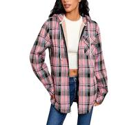 NSICBMNO Winterjacken für Damen, Kapuzenpullover mit Reißverschluss, karierte Fleecejacke mit Taschen, Sherpa-Fleece gefüttert, kariert, Shacket, übergroßes Sweatshirt mit Kordelzug, Tunika-Oberteile