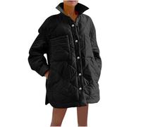 NSICBMNO Wintermäntel für Damen, gepolsterte Jacken, lange Puffermäntel, Winterjacken, leichte Steppjacke mit Taschen, Übermantel, Stehkragen, warme Jacke, Windbreaker, Streetwear, 01#schwarz, M