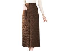 NSICBMNO Winterröcke für Damen, Maxirock, gepolsterter langer Rock, Daunenrock, elastische Taille, Rock, A-Linienrock, Reißverschluss vorne, dicke warme Röcke, gesteppter Rock mit Taschen, für den