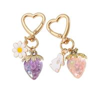 NTCLHFXU 2 Stück Erdbeer Schlüsselanhänger, Herz Kaninchen, Blumen Charm Schlüsselanhänger für Frauen und Mädchen, handgefertigte Taschen Accessoires, Erdbeer Schlüsselanhänger
