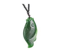 NTIYOU Natürliche grüne Jade-Goldfisch-Anhänger-Halskette, chinesisches Feng Shui „Fülle jedes Jahr“ Fisch-Anhänger Glückskette Glücksbringer