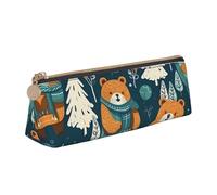 NTVOWPZO Federmäppchen aus Leder, großes Fassungsvermögen, Bären- und Schal-Federmäppchen mit Reißverschluss, Stifthalter für Damen