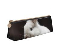 NTVOWPZO Federmäppchen aus Leder, großes Fassungsvermögen, blauer Kunstrahmen, Federmäppchen mit Reißverschluss, Stifthalter für Damen, Ein weißer Hase, One Size, Federmäppchen