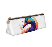 NTVOWPZO Federmäppchen aus Leder, großes Fassungsvermögen, blauer Kunstrahmen, Federmäppchen mit Reißverschluss, Stifthalter für Damen, Tiermuster, One Size, Federmäppchen