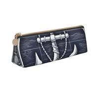 NTVOWPZO Federmäppchen aus Leder, großes Fassungsvermögen, blauer Kunstrahmen, Federmäppchen mit Reißverschluss, Stifthalter für Damen, Ankermuster auf Schiff, Einheitsgröße, Federmäppchen