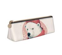 NTVOWPZO Federmäppchen aus Leder, großes Fassungsvermögen, Eisbär, mit Hut, Federmäppchen mit Reißverschluss, Stifthalter für Damen, Eisbär mit Mütze, One Size, Federmäppchen