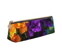 NTVOWPZO Federmäppchen aus Leder, großes Fassungsvermögen, gelbe Blume, Anime-Stil, Federmäppchen mit Reißverschluss, Stifthalter für Damen, Gelbe und violette Blumen, Einheitsgröße, Federmäppchen