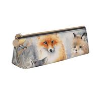 NTVOWPZO Federmäppchen aus Leder, großes Fassungsvermögen, gelbe Blume, Anime-Stil, Federmäppchen mit Reißverschluss, Stifthalter für Damen, Verschiedene Tiere im Winter, Einheitsgröße, Federmäppchen