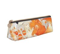 NTVOWPZO Federmäppchen aus Leder, großes Fassungsvermögen, orangefarbene Dekoration, Federmäppchen mit Reißverschluss, Stifthalter für Damen