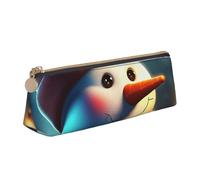 NTVOWPZO Federmäppchen aus Leder, großes Fassungsvermögen, Schneemann mit Hut, Federmäppchen mit Reißverschluss, Stifthalter für Damen