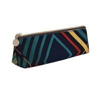 NTVOWPZO Federmäppchen aus Leder, großes Fassungsvermögen, schwarz und gold, geometrisches Federmäppchen mit Reißverschluss, Stifthalter für Damen, Abstrakte geometrische Streifen, One Size,