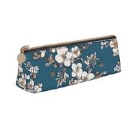 NTVOWPZO Federmäppchen aus Leder, großes Fassungsvermögen, weißes Blumenmuster, quadratisch, Federmäppchen mit Reißverschluss, Stifthalter für Damen