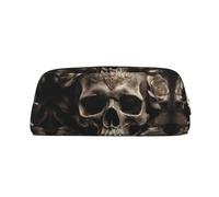 NTVOWPZO Federmäppchen mit großem Fassungsvermögen, Leder, Motiv: Rosen, Totenkopf, Federmäppchen für Büro, kleine Reißverschlusstasche für Bleistifte, Gold, One Size, Federmäppchen