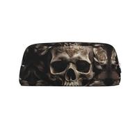 NTVOWPZO Federmäppchen mit großem Fassungsvermögen, Leder, Motiv: Rosen, Totenkopf, Federmäppchen für Büro, kleine Reißverschlusstasche für Bleistifte, Silber, One Size, Federmäppchen