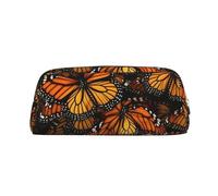 NTVOWPZO Federmäppchen mit Kapazität, großes Federmäppchen, Orange, Monarch-Schmetterlinge, Federmäppchen für Büro, kleine Reißverschlusstasche für Bleistifte, Silber, One Size, Federmäppchen