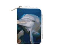 NTVOWPZO Kreditkartenetui für Herren, weiches Visitenkartenetui, Delfin auf Koralle, Kartenetui mit Reißverschluss, Stil, 16 x 11,5 cm, Stil, 16 x 11,5 cm, Stil:, 16x11.5cm