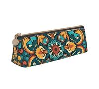 NTVOWPZO Leder-Federmäppchen, großes Fassungsvermögen, einfache Collage, orangefarbenes Federmäppchen mit Reißverschluss, Stifthalter für Damen, Mit Blumenmuster, Einheitsgröße, Federmäppchen